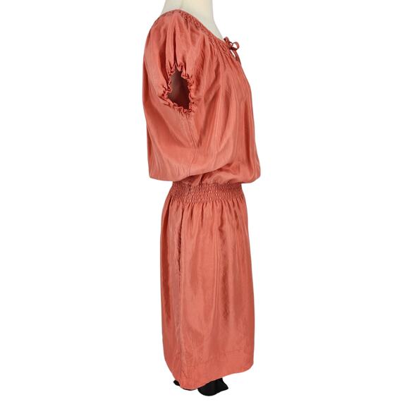 Talbots Silk Smocked Waist Tie Front Dress Orange / Coral Size Small - Picture 5 of 6